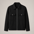 Black men's cargo jacket displayed straight on against a plain studio background.