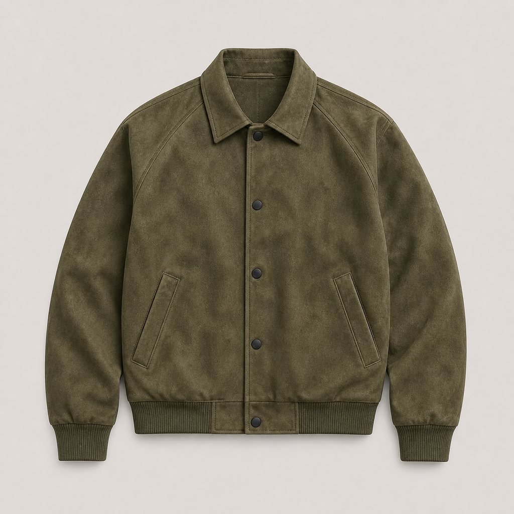 Military Green men's casual jacket displayed straight on against a plain studio background.
