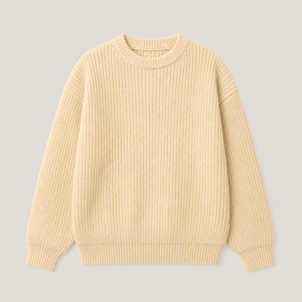 Light Yellow men's crewneck sweater displayed straight on against a plain studio background.