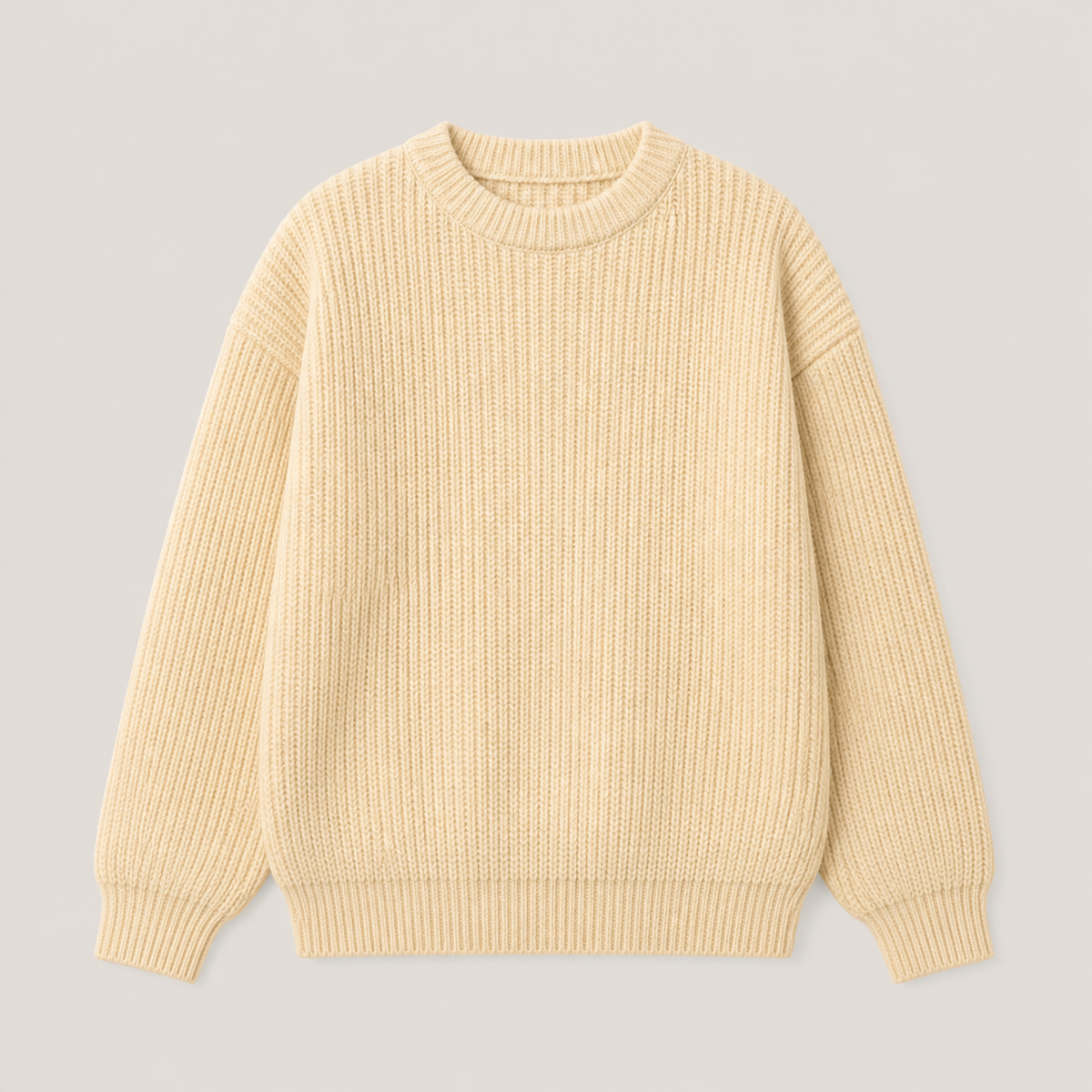 Light Yellow men's crewneck sweater displayed straight on against a plain studio background.