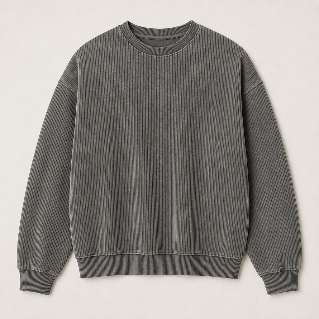 Grey men's crewneck sweatshirt displayed straight on against a plain studio background.