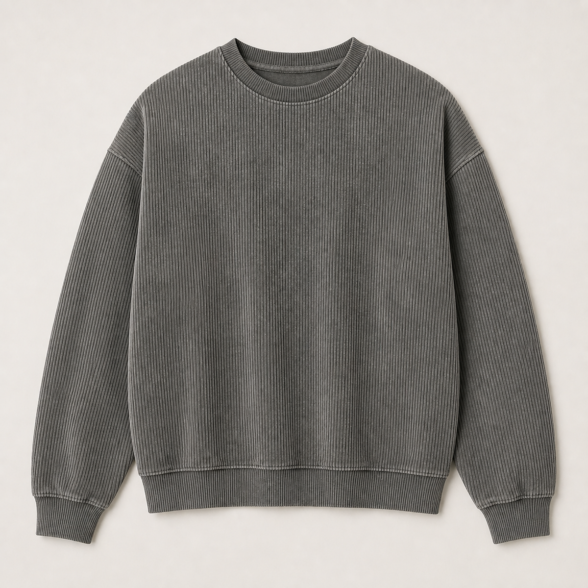 Grey men's crewneck sweatshirt displayed straight on against a plain studio background.