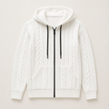 White men's hooded cardigan displayed straight on against a plain studio background.