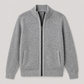 Light Grey men's knit cardigan jacket displayed straight on against a plain studio background.