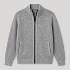 Light Grey men's knit cardigan jacket displayed straight on against a plain studio background.