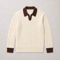 Apricot men's polo sweater displayed straight on against a plain studio background.