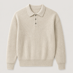 Oatmeal Color men's polo sweater displayed straight on against a plain studio background.