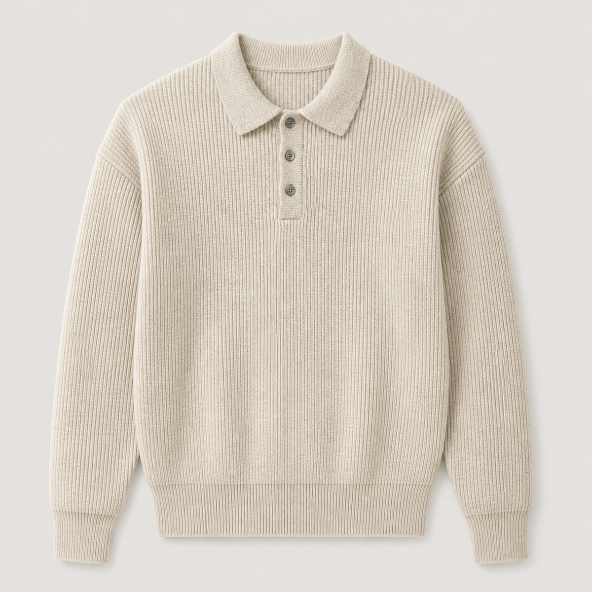 Oatmeal Color men's polo sweater displayed straight on against a plain studio background.