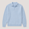 Light Blue men's polo sweater displayed straight on against a plain studio background.