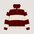 Red men's polo sweater displayed straight on against a plain studio background.