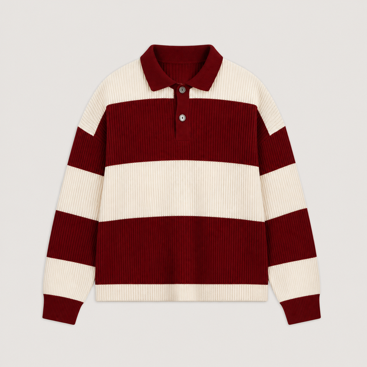 Red men's polo sweater displayed straight on against a plain studio background.